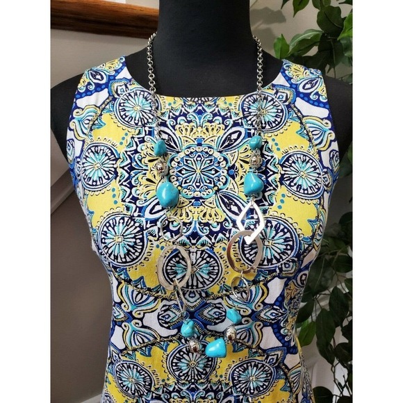 London Times Women's Multicolor Cotton Sleeveless Round Neck Knee Length Dress 6 - Picture 2 of 10